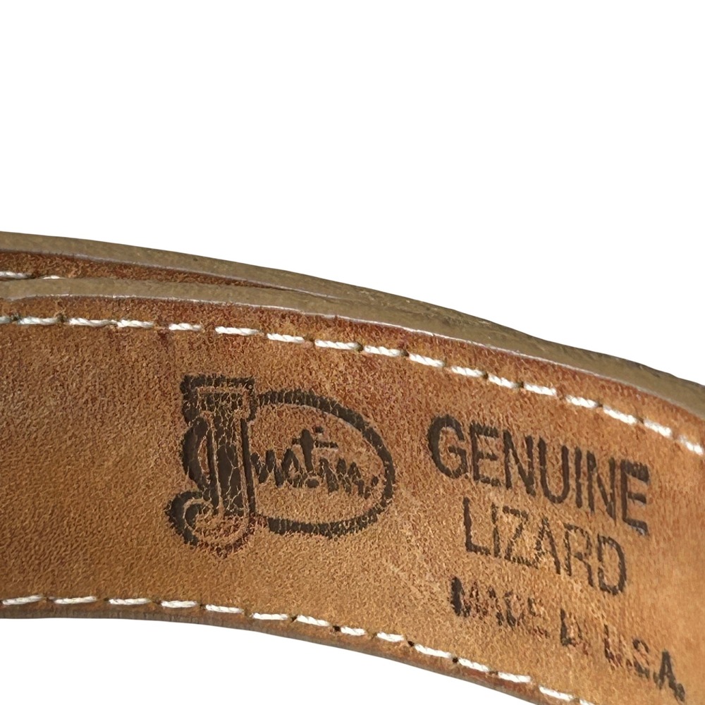 Justin Brown Genuine Lizard Western Belt Made in USA Zig Zag Stitch Size 32 - Picture 5 of 6
